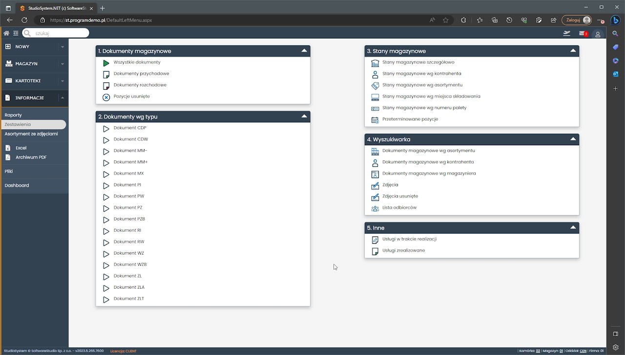 Zestawienia w systemie WMS.net