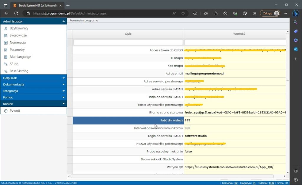 Parametry globalne systemu