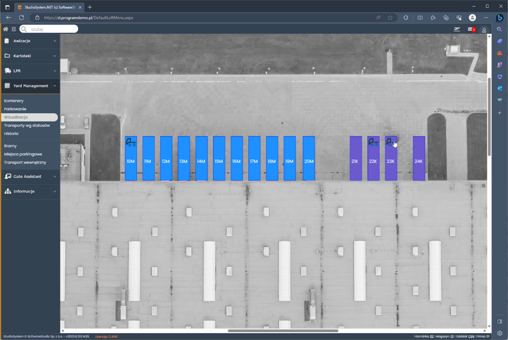 Yard management wizualizacja parkingu